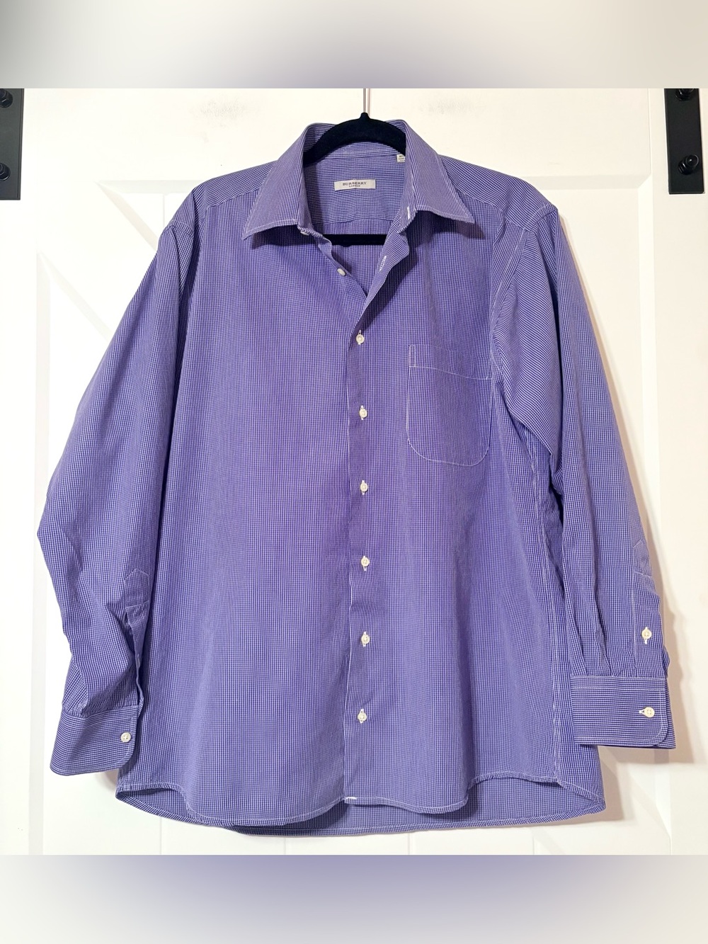 Burberry London Micro Check Dress Shirt  Blue Large